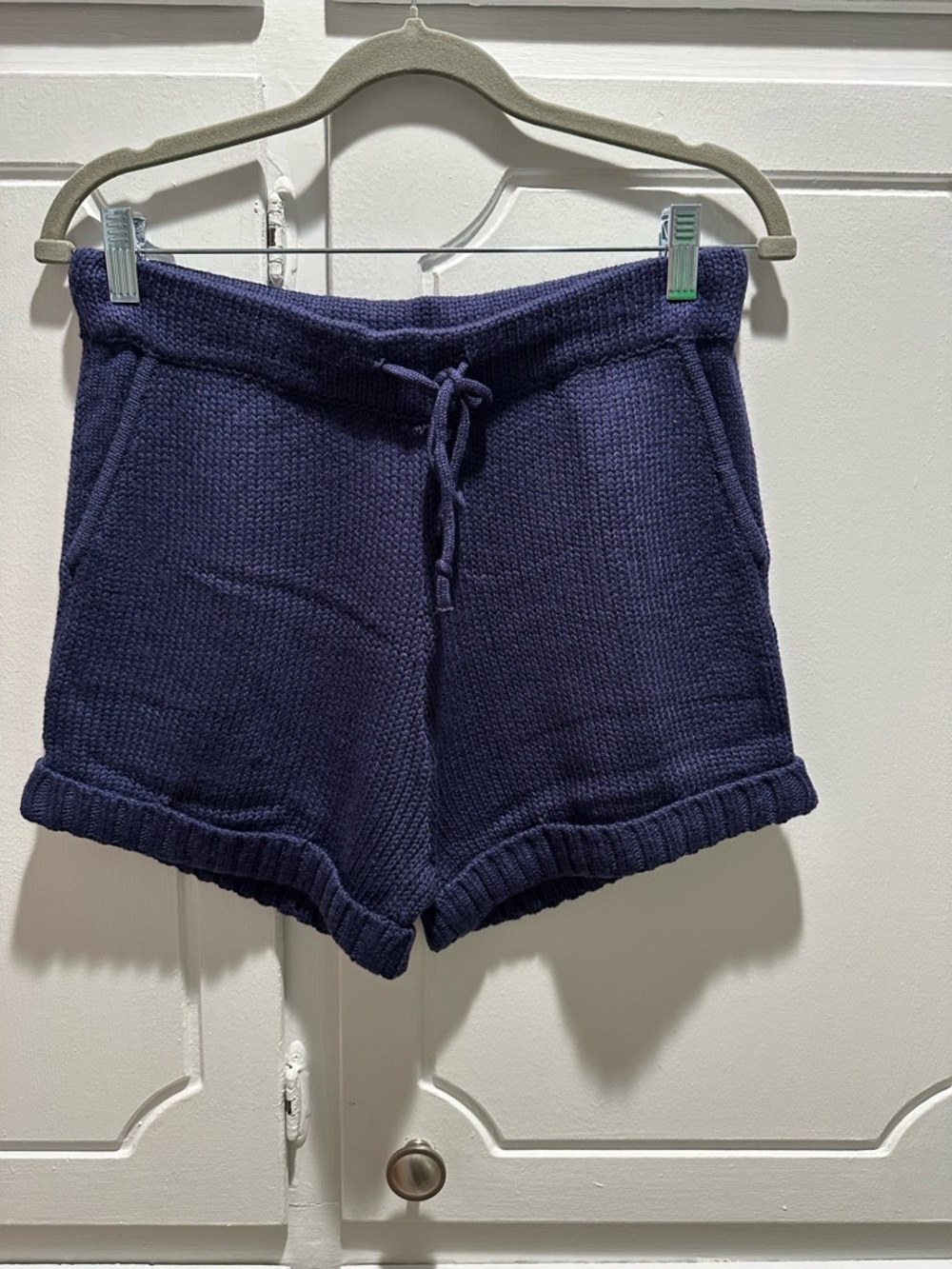 525 America Womens Navy Blue High Waist Knit Sweater Shorts